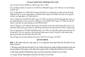 Quyết định 28/2007/QĐ-UBND phí tham quan Khu bảo tồn Cù Lao Chàm Quảng Nam