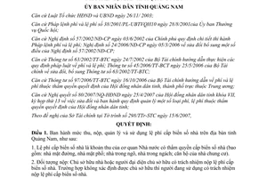 Quyết định 26/2007/QĐ-UBND mức thu nộp quản lý lệ phí cấp biển số nhà Quảng Nam