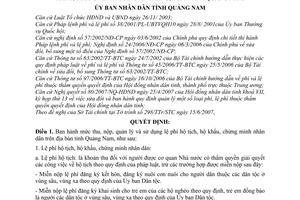 Quyết định 25/2007/QĐ-UBND mức thu, nộp, quản lý sử dụng lệ phí