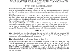 Quyết định 30/2007/QĐ-UBND Quy chế cơ chế một cửa liên thông thủ tục cấp chứng nhận đăng ký kinh doanh chứng nhận đầu tư đăng ký thuế tỉnh Lạng Sơn