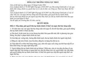 Quyết định 1063/QĐ-TCT tổ chức làm việc vào ngày thứ bảy hàng tuần