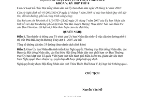 Nghị quyết 8d/2007/NQ-HĐND đặt tên đường thị trấn Phú Bài huyện Hương Thủy đợt I Thừa Thiên Huế