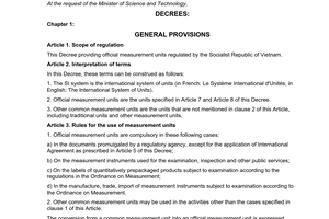 Decree No. 134/2007/ND-CP providing for official units of measurement