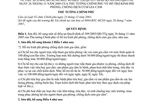 Quyết định 132/2007/QĐ-TTg hỗ trợ kinh phí phòng chống dịch cúm gia cầm sửa đổi Quyết định 309/2005/QĐ-TTg