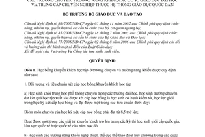 Quyết định 44/2007/QĐ-BGDĐT học bổng khuyến khích học tập học sinh sinh viên trường chuyên trường năng khiếu cơ sở giáo dục đại học trung cấp