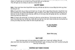 Quyết định 43/2007/QĐ-BGDĐT Quy chế đào tạo đại học cao đẳng hệ chính quy hệ thống tín chỉ