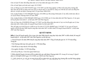 Quyết định 1631/2007/QĐ-UBND kế hoạch vốn mục tiêu 2006 kinh tế xã hội 2007 Thái Nguyên