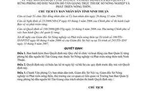 Quyết định số 3358/QĐ-UBND Ban Quản lý rừng phòng hộ đầu nguồn hồ Tân Giang