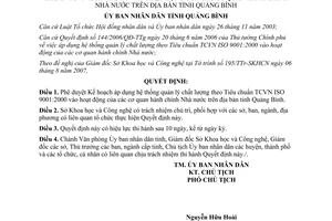 Quyết định 1874/QĐ-UBND 2007 quản lý chất lượng theo tiêu chuẩn TCVN ISO 9001 2000 Quảng Bình