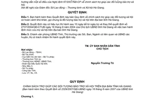 Quyết định 2329/2007/QĐ-UBND chính sách trợ giúp các đối tượng bảo trợ