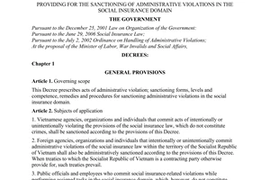 Decree No. 135/2007/ND-CP of August 16, 2007, providing for the sanctioning of administrative violations in the social insurance domain.