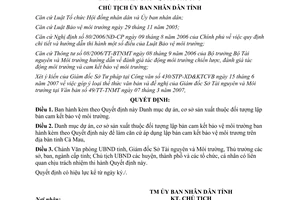 Quyết định 559/QĐ-UBND 2007 danh mục dự án cơ sở sản xuất lập bản cam kết bảo vệ môi trường Cà Mau