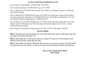 Quyết định 10/2007/QĐ-UBND quản lý chất lượng công trình xây dựng Hưng Yên