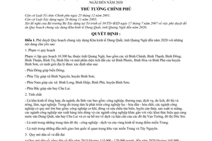 Quyết định 1056/QĐ-TTg phê duyệt Quy hoạch chung xây dựng Khu kinh tế Dung Quất, tỉnh Quảng Ngãi đến năm 2020