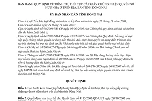 Quyết định 51/2007/QĐ-UBND Quy định trình tự thủ tục cấp giấy chứng nhận quyền sở hữu nhà ở tỉnh Đồng Nai