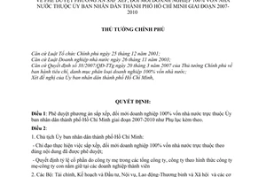 Quyết định 1057/QĐ-TTg phương án sắp xếp đổi mới doanh nghiệp 100% vốn nhà nước Ủy ban nhân dân thành phố Hồ Chí Minh giai đoạn 2007-2010