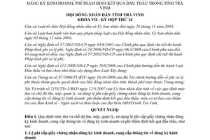 Nghị quyết 09/2007/NQ-HĐND mức thu nộp quản lý sử dụng lệ phí cấp giấy chứng nhận đăng ký kinh doanh Trà Vinh