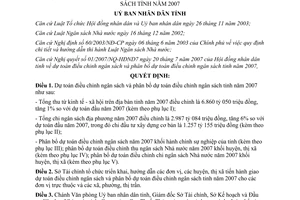 Quyết định 87/2007/QĐ-UBND phân bổ dự toán điều chỉnh ngân sách tỉnh 2007 Bình Dương