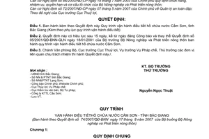 Quyết định 74/2007/QĐ-BNN Quy trình vận hành điều tiết hồ chứa nước Cấm Sơn, tỉnh Bắc Giang