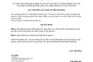 Quyết định 2080/QĐ-BVMT quy định cơ cấu tổ chức hoạt động Chi cục bảo vệ môi trường khu vực miền trung tây nguyên