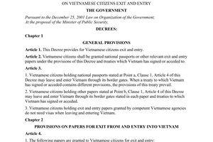 Decree no. 136/2007/ND-CP of August 17, 2007, on Vietnamese citizens exit and entry.