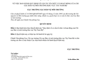 Quyết định 2079/QĐ-BVMT ban hành quy định cơ cấu tổ chức hoạt động chi cục bảo vệ môi trường khu vực Tây nam bộ