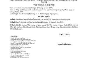 Quyết định 135/2007/QĐ-TTg Quy chế miễn thị thực người Việt Nam định cư nước ngoài