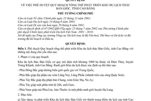 Quyết định 134/2007/QĐ-TTg phê duyệt Quy hoạch tổng thể phát triển Khu du lịch thác Bản Giốc tỉnh Cao Bằng