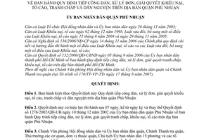 Quyết định 733/2007/QĐ-UBND quy định tiếp công dân, xử lý đơn, giải quyết khiếu nại, tố cáo, tranh chấp quận Phú Nhuận