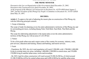 Decision No.1077/QD-TTg of August 20, 2007 approving the task of adjusting the master plan on construction of Hai Phong City up to 2025