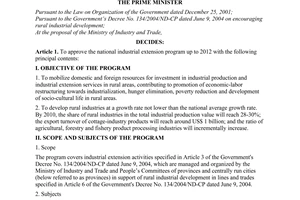 Decision No. 136/2007/QD-TTg of August 20, 2007 approving the national industrial extension program up to 2012