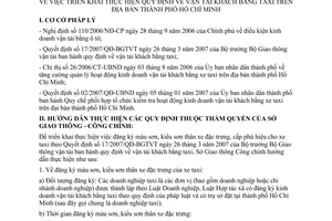 Thông báo 945/TB-SGTCC triển khai thực hiện quy định vận tải khách bằng taxi địa bàn Thành phố Hồ Chí Minh