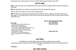 Quyết định 41/2007/QĐ-UBND Quy định đánh số và gắn biển số nhà