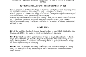 Quyết định 21/2007/QĐ-BLĐTBXH Quy chế sử dụng quản lý kinh phí tiếp đón thăm hỏi tặng quà hỗ trợ tiền ăn tàu xe người có công cách mạng