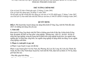 Quyết định 1076/QĐ-TTg Quy hoạch chung xây dựng Khu kinh tế Vũng Áng tỉnh Hà Tĩnh đến năm 2025