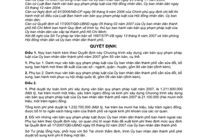 Quyết định 3760/QĐ-UBND Chương trình xây văn bản quy phạm pháp luật Uỷ ban nhân dân Thành phố năm 2007