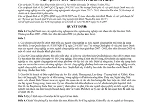 Quyết định 2146/QĐ-UBND công bố Danh mục các ngành công nghiệp ưu tiên, mũi nhọn giai đoạn 2007 - 2010, tầm nhìn đến năm 2020