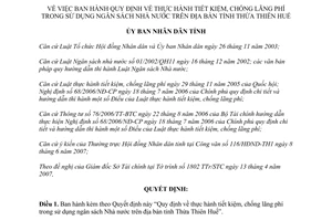 Quyết định 1839/2007/QĐ-UBND thực hành tiết kiệm chống lãng phí sử dụng Ngân sách nhà nước Thừa Thiên Huế