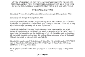 Quyết định 1848/QĐ-UBND năm 2007 bồi thường hỗ trợ tái định cư Thừa Thiên Huế nâng cấp giao thông miền trung