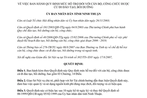 Quyết định 213/2007/QĐ-UBND hỗ trợ cán bộ công chức cử đi đào tạo bồi dưỡng Ninh Thuận