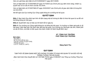 Quyết định 1447 /QĐ-TCHQ Quy định tạm thời định dạng chứng từ điện tử khai hải quan từ xa hệ thống thông tin hải