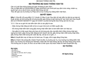 Quyết định 39/2007/QĐ-BGTVT kiểm tra định kỳ an toàn kỹ thuật bảo vệ môi trường phương tiện giao thông cơ giới đường bộ