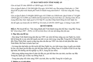 Quyết định 3273/QĐ-UBND 2007 xây dựng Vinh thành Trung tâm thể thao Bắc Trung bộ 2007-2020 Nghệ An
