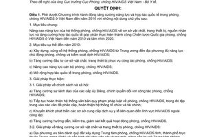 Quyết định 33/2007/QĐ-BYT phê duyệt hành động tăng cường năng lực hợp tác quốc tế trong phòng, chống HIV/AIDS ở Việt Nam đến năm 2010