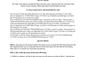 Quyết định 93/2007/QĐ-UBND tập trung nuôi dưỡng người lang thang xin ăn người tâm thần lang thang thành phố Hà Nội