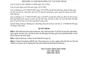 Quyết định 890/QĐ-UBND năm 2007 chi tiếp khách nước ngoài hội nghị đi công tác Điện Biên