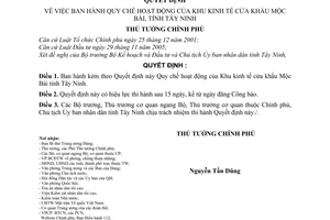 Quyết định 140/2007/QĐ-TTg Quy chế hoạt động Khu kinh tế cửa khẩu Mộc Bài, tỉnh Tây Ninh