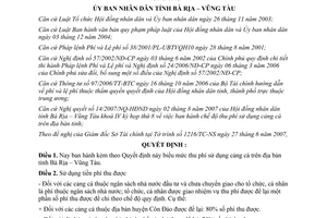 Quyết định 61/2007/QĐ-UBND thu phí sử dụng cảng cá Bà Rịa