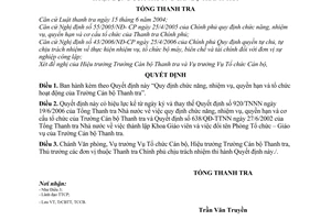 Quyết định 1797/2007/QĐ-TTCP Quy định chức năng, nhiệm vụ, quyền hạn tổ chức hoạt động Trường Cán bộ Thanh tra