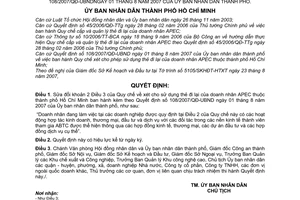 Quyết định 116/2007/QĐ-UBND sử dụng thẻ đi lại doanh nhân APEC Thành phố Hồ Chí Minh